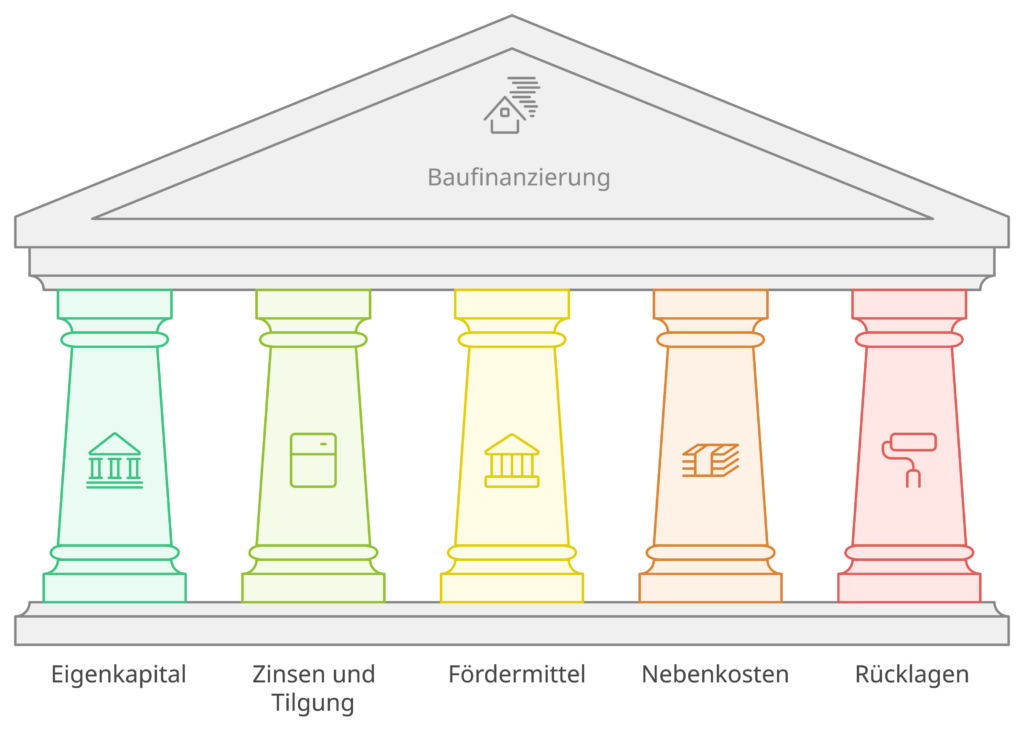 Grafik zu einigen der Säulen einer stabilen Baufinanzierung fürs Eigenheim