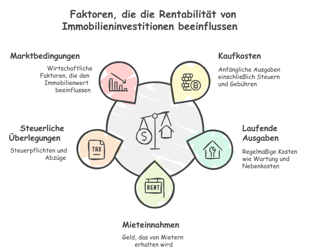 Grafik zu den Faktoren, die die Rentabilität von Immobilien beeinflussen